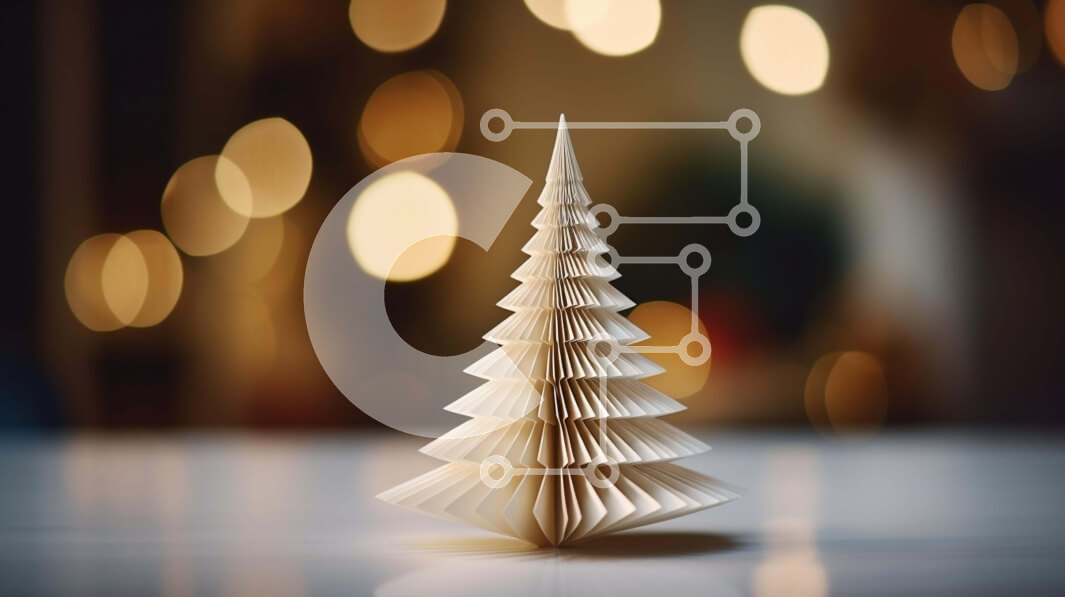 Intra Συλλεκτικό Ξύλινο Παζλ Plywood  4mm - Χριστουγεννιάτικο δέντρο Origami στο τραπέζι με φωτισμένο φόντο Σε Ξύλινο Κουτί - Διαστάσεις: 10x10 cm – 25 κομμάτια