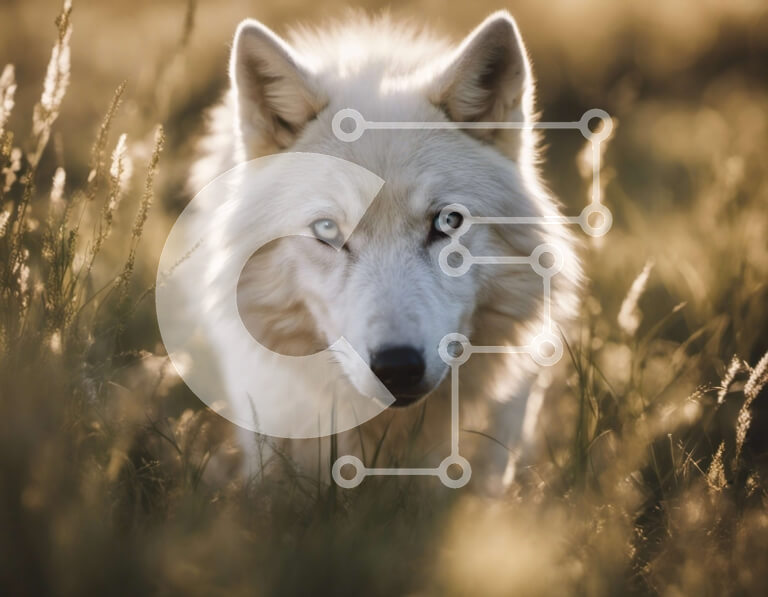 Intra Συλλεκτικό Ξύλινο Παζλ Plywood  4mm - Λευκός λύκος σε ένα χωράφι με ψηλό γρασίδι Σε Ξύλινο Κουτί - Διαστάσεις: 10x10 cm – 25 κομμάτια