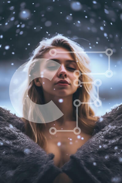 Intra Συλλεκτικό Ξύλινο Παζλ Plywood  4mm - Γαλήνιο χειμερινό πορτρέτο μιας ξανθιάς γυναίκας στο χιόνι Σε Ξύλινο Κουτί - Διαστάσεις Puzzle: 10x10 cm – 25 κομμάτια