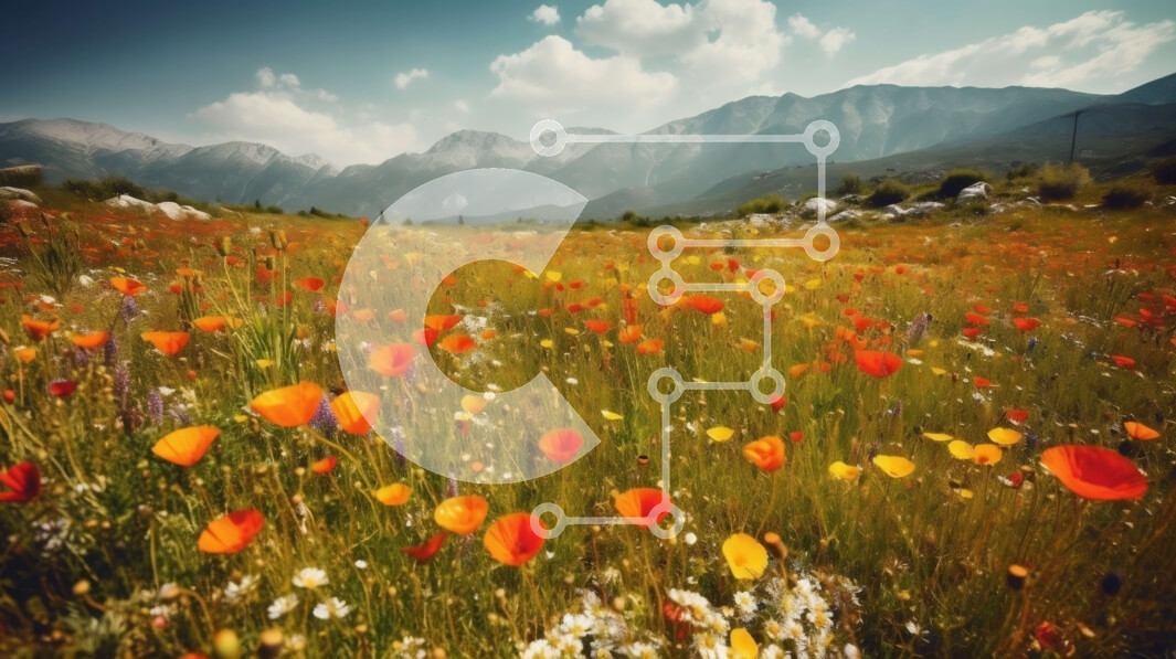 Intra Συλλεκτικό Ξύλινο Παζλ Plywood  4mm - Όμορφο χωράφι αγριολούλουδων με φόντο το βουνό Σε Ξύλινο Κουτί - Διαστάσεις: 10x10 cm – 25 κομμάτια