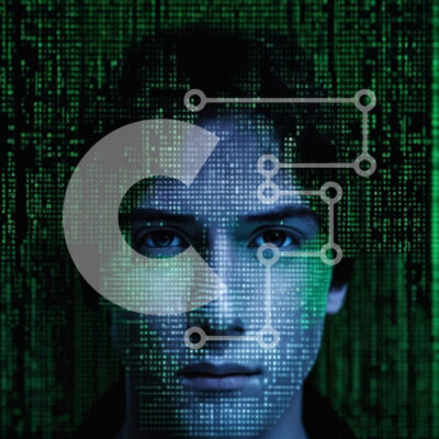 Intra Συλλεκτικό Ξύλινο Παζλ Plywood  4mm - Ανδρικό πρόσωπο καλυμμένο με πράσινους και μαύρους κωδικούς μήτρας Σε Ξύλινο Κουτί - Διαστάσεις Puzzle: 10x10 cm – 25 κομμάτια - Image 1