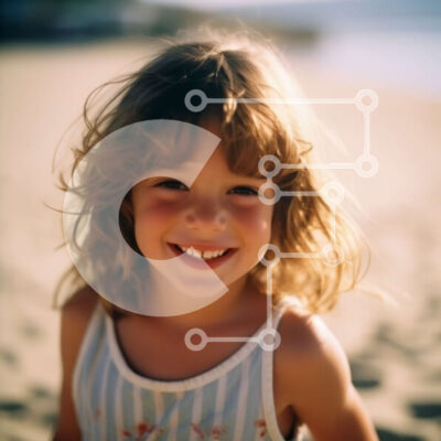 Intra Συλλεκτικό Ξύλινο Παζλ Plywood  4mm - Ευτυχισμένο νεαρό κορίτσι με μακριά σγουρά μαλλιά στην παραλία Σε Ξύλινο Κουτί - Διαστάσεις Puzzle: 10x10 cm – 25 κομμάτια - Image 1