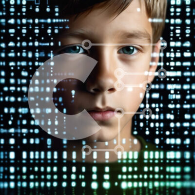 Intra Συλλεκτικό Ξύλινο Παζλ Plywood  4mm - Νεαρό αγόρι μπροστά από το αφηρημένο ψηφιακό υπόβαθρο Σε Ξύλινο Κουτί - Διαστάσεις Puzzle: 10x10 cm – 25 κομμάτια - Image 1