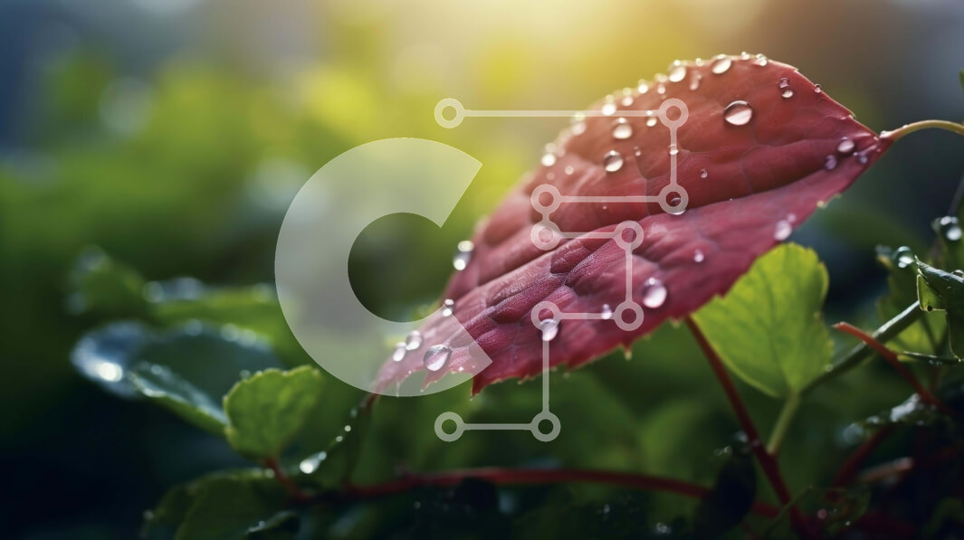 Intra Συλλεκτικό Ξύλινο Παζλ Plywood  4mm - Κόκκινο φύλλο με σταγονίδια νερού στο πράσινο Σε Ξύλινο Κουτί - Διαστάσεις: 10x10 cm – 25 κομμάτια