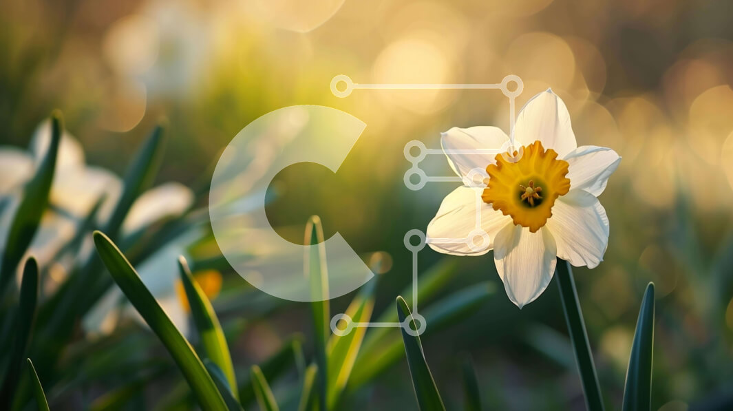 Intra Συλλεκτικό Ξύλινο Παζλ Plywood  4mm - Λευκός και κίτρινος ασφόδελος στον καταπράσινο κήπο της άνοιξης Σε Ξύλινο Κουτί - Διαστάσεις: 10x10 cm – 25 κομμάτια