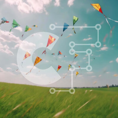 Intra Συλλεκτικό Ξύλινο Παζλ Plywood 4mm - Πολύχρωμοι χαρταετοί που πετούν σε ένα χορταριασμένο χωράφι Σε Ξύλινο Κουτί - Διαστάσεις: 10x10 cm – 25 κομμάτια - Image 1