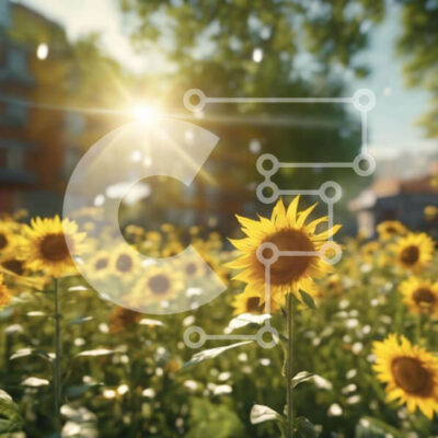 Intra Συλλεκτικό Ξύλινο Παζλ Plywood  4mm - Ηλιοτρόπιο σε αστικό περιβάλλον με φωτεινή ηλιοφάνεια Σε Ξύλινο Κουτί - Διαστάσεις: 10x10 cm – 25 κομμάτια - Image 1