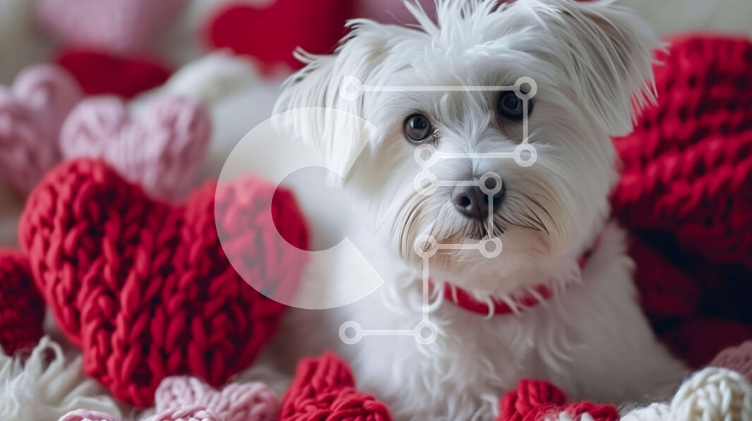 Intra Συλλεκτικό Ξύλινο Παζλ Plywood  4mm - Αξιολάτρευτο λευκό σκυλί με διακόσμηση σε σχήμα καρδιάς Σε Ξύλινο Κουτί - Διαστάσεις Puzzle: 10x10 cm – 25 κομμάτια