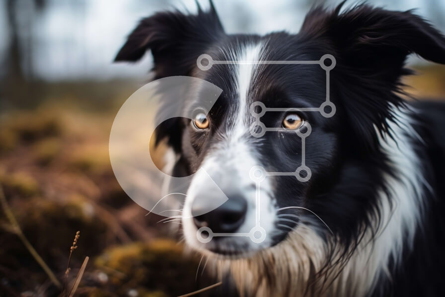 Intra Συλλεκτικό Ξύλινο Παζλ Plywood  4mm - Μαύρο και άσπρο σκυλί στο χωράφι με ψηλό γρασίδι και βρύα Σε Ξύλινο Κουτί - Διαστάσεις: 10x10 cm – 25 κομμάτια