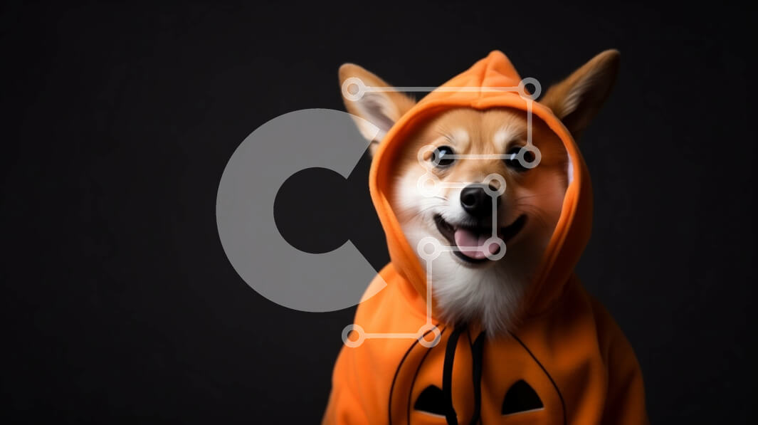 Intra Συλλεκτικό Ξύλινο Παζλ Plywood  4mm - Σκύλος Corgi με κοστούμι κολοκύθας σε μαύρο φόντο Σε Ξύλινο Κουτί - Διαστάσεις: 10x10 cm – 25 κομμάτια