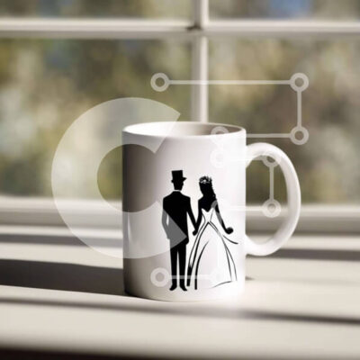 Intra Συλλεκτικό Ξύλινο Παζλ Plywood 4mm - Κούπα καφέ αρραβώνων ή γάμου με σιλουέτα της νύφης και του γαμπρού Σε Ξύλινο Κουτί - Διαστάσεις: 10x10 cm – 25 κομμάτια - Image 1