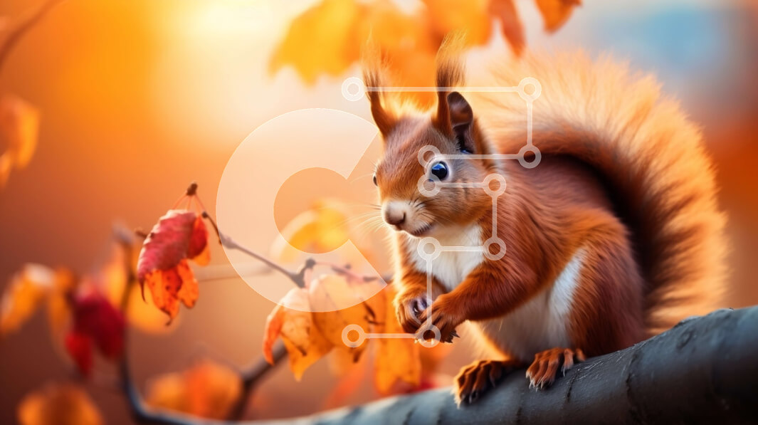 Intra Συλλεκτικό Ξύλινο Παζλ Plywood  4mm - Κόκκινος σκίουρος στο φθινοπωρινό κλαδί δέντρου Σε Ξύλινο Κουτί - Διαστάσεις: 10x10 cm – 25 κομμάτια