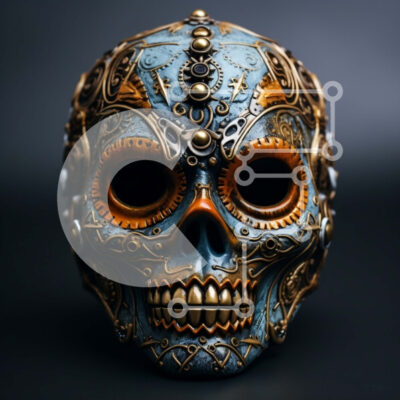 Intra Συλλεκτικό Ξύλινο Παζλ Plywood 4mm - Μπλε και χρυσό Gothic Steampunk Skull Σε Ξύλινο Κουτί - Διαστάσεις Puzzle: 10x10 cm – 25 κομμάτια - Image 1
