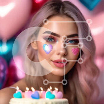 Intra Συλλεκτικό Ξύλινο Παζλ Plywood  4mm - Όμορφη γυναίκα με πολύχρωμο μακιγιάζ που κρατά τούρτα γενεθλίων Σε Ξύλινο Κουτί - Διαστάσεις Puzzle: 10x10 cm – 25 κομμάτια - Image 1