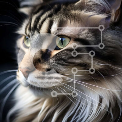 Intra Συλλεκτικό Ξύλινο Παζλ Plywood 4mm - Σαγηνευτική κοντινή πλάνο του προσώπου μιας γάτας με πράσινα μάτια Σε Ξύλινο Κουτί - Διαστάσεις: 10x10 cm – 25 κομμάτια - Image 1