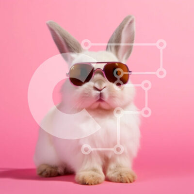 Intra Συλλεκτικό Ξύλινο Παζλ Plywood  4mm - Χαριτωμένη εικόνα ενός κουνελιού που φοράει γυαλιά ηλίου σε ροζ φόντο Σε Ξύλινο Κουτί - Διαστάσεις: 10x10 cm – 25 κομμάτια - Image 1