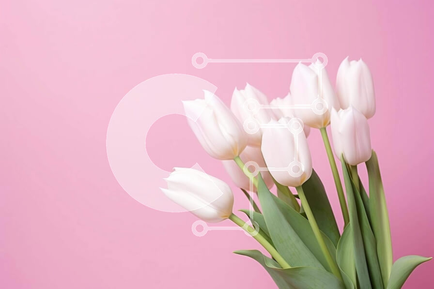 Intra Συλλεκτικό Ξύλινο Παζλ Plywood  4mm - Λευκές τουλίπες σε βάζο σε ροζ φόντο Σε Ξύλινο Κουτί - Διαστάσεις: 10x10 cm – 25 κομμάτια