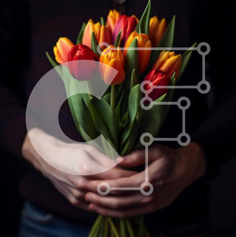 Intra Συλλεκτικό Ξύλινο Παζλ Plywood  4mm - Άτομο που κρατά μια ζωντανή ανθοδέσμη τουλίπας Σε Ξύλινο Κουτί - Διαστάσεις: 10x10 cm – 25 κομμάτια - Image 1