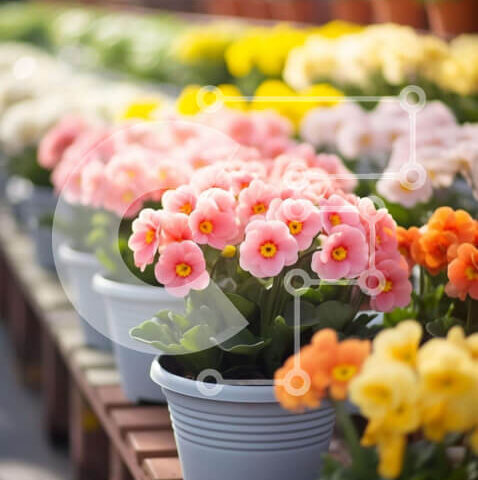 Intra Συλλεκτικό Ξύλινο Παζλ Plywood  4mm - Πολύχρωμα λουλούδια σε γλάστρες στην εσωτερική αγορά λουλουδιών Σε Ξύλινο Κουτί - Διαστάσεις: 10x10 cm – 25 κομμάτια - Image 1