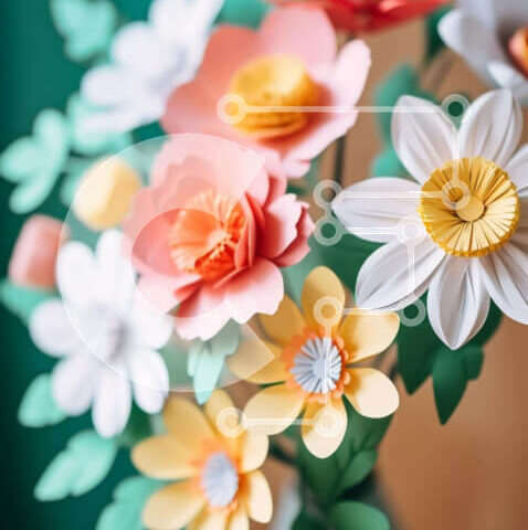 Intra Συλλεκτικό Ξύλινο Παζλ Plywood  4mm - Βάζο με χάρτινα λουλούδια σε ροζ, κίτρινο και λευκό Σε Ξύλινο Κουτί - Διαστάσεις Puzzle: 10x10 cm – 25 κομμάτια - Image 1