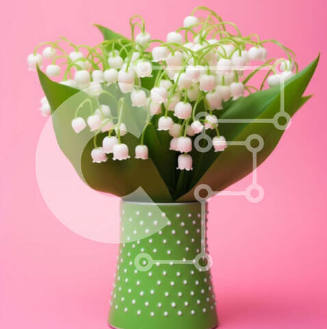 Intra Συλλεκτικό Ξύλινο Παζλ Plywood  4mm - Λευκό κρίνο της κοιλάδας λουλούδια σε πράσινο βάζο σε ροζ φόντο Σε Ξύλινο Κουτί - Διαστάσεις Puzzle: 10x10 cm – 25 κομμάτια - Image 1