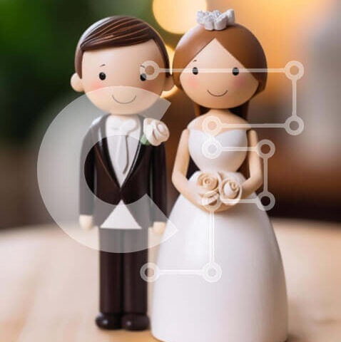 Intra Συλλεκτικό Ξύλινο Παζλ Plywood 4mm - Παραδοσιακό κάλυμμα γαμήλιας τούρτας με ειδώλια νύφης και γαμπρού Σε Ξύλινο Κουτί - Διαστάσεις: 10x10 cm – 25 κομμάτια - Image 1