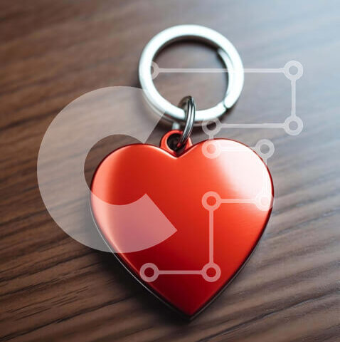 Intra Συλλεκτικό Ξύλινο Παζλ Plywood  4mm - Κόκκινο μπρελόκ σε σχήμα καρδιάς σε ξύλινη επιφάνεια Σε Ξύλινο Κουτί - Διαστάσεις: 10x10 cm – 25 κομμάτια - Image 1