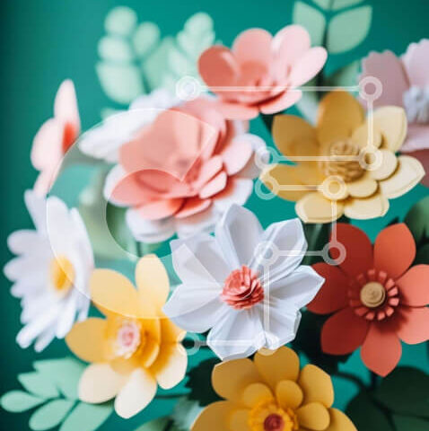 Intra Συλλεκτικό Ξύλινο Παζλ Plywood 4mm - Πολύχρωμο μπουκέτο από χάρτινα λουλούδια σε ένα βάζο διάταξης Σε Ξύλινο Κουτί - Διαστάσεις Puzzle: 10x10 cm – 25 κομμάτια - Image 1