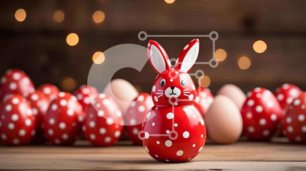 Intra Συλλεκτικό Ξύλινο Παζλ Plywood  4mm - Κόκκινο ειδώλιο λαγουδάκι με αυγά πουά Σε Ξύλινο Κουτί - Διαστάσεις: 10x10 cm – 25 κομμάτια