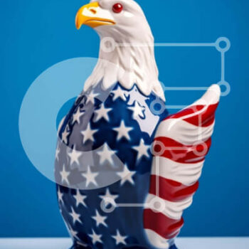 Intra Συλλεκτικό Ξύλινο Παζλ Plywood  4mm - Αμερικανική σημαία Κεραμικό ειδώλιο αετού σε μπλε φόντο Σε Ξύλινο Κουτί - Διαστάσεις: 10x10 cm – 25 κομμάτια - Image 1