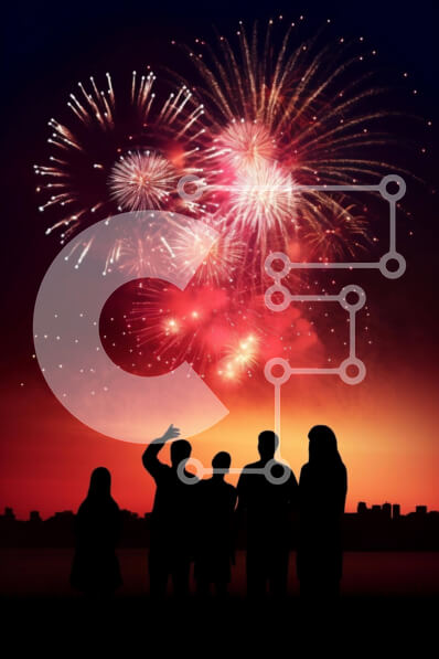 Intra Συλλεκτικό Ξύλινο Παζλ Plywood  4mm - Ομάδα ανθρώπων που γιορτάζει με πυροτεχνήματα στον ουρανό Σε Ξύλινο Κουτί - Διαστάσεις: 10x10 cm – 25 κομμάτια