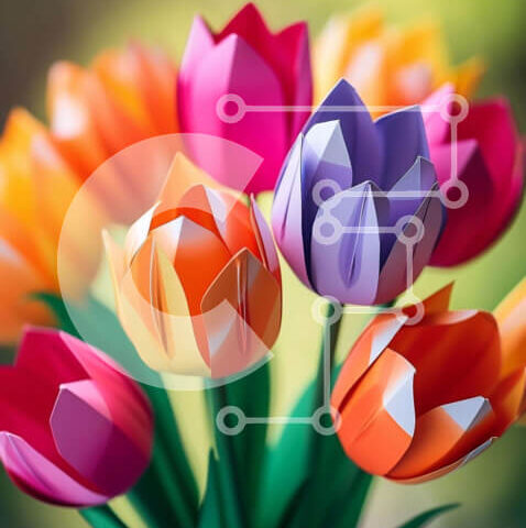 Intra Συλλεκτικό Ξύλινο Παζλ Plywood  4mm - Πολύχρωμες τουλίπες Origami στο βάζο Σε Ξύλινο Κουτί - Διαστάσεις Puzzle: 10x10 cm – 25 κομμάτια - Image 1