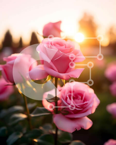 Intra Συλλεκτικό Ξύλινο Παζλ Plywood  4mm - Όμορφα ροζ τριαντάφυλλα σε ένα χωράφι στο ηλιοβασίλεμα Σε Ξύλινο Κουτί - Διαστάσεις: 10x10 cm – 25 κομμάτια