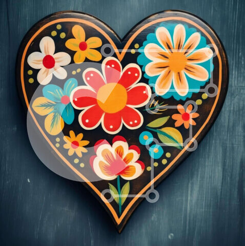 Intra Συλλεκτικό Ξύλινο Παζλ Plywood  4mm - Διακοσμητικό αντικείμενο σε σχήμα καρδιάς με πολύχρωμες ζωγραφιές με λουλούδια Σε Ξύλινο Κουτί - Διαστάσεις: 10x10 cm – 25 κομμάτια - Image 1