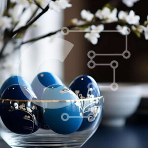 Intra Συλλεκτικό Ξύλινο Παζλ Plywood  4mm - Διακόσμηση πασχαλινών τραπεζιών με μπλε αυγά και λευκά λουλούδια Σε Ξύλινο Κουτί - Διαστάσεις Puzzle: 10x10 cm – 25 κομμάτια