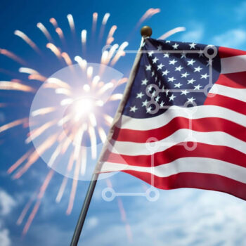 Intra Συλλεκτικό Ξύλινο Παζλ Plywood  4mm - Αμερικανική σημαία που κυματίζει στον άνεμο με πυροτεχνήματα Σε Ξύλινο Κουτί - Διαστάσεις: 10x10 cm – 25 κομμάτια - Image 1