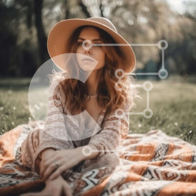 Intra Συλλεκτικό Ξύλινο Παζλ Plywood  4mm - Ημέρα χαλάρωσης στο πάρκο: Γυναίκα με καπέλο με φαρδύ γείσο και φόρεμα που ρέει Σε Ξύλινο Κουτί - Διαστάσεις Puzzle: 10x10 cm – 25 κομμάτια - Image 1