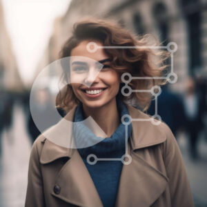 Intra Συλλεκτικό Ξύλινο Παζλ Plywood  4mm - Όμορφη εικόνα μιας χαμογελαστής νεαρής γυναίκας σε έναν πολυσύχναστο δρόμο της πόλης Σε Ξύλινο Κουτί - Διαστάσεις Puzzle: 10x10 cm – 25 κομμάτια