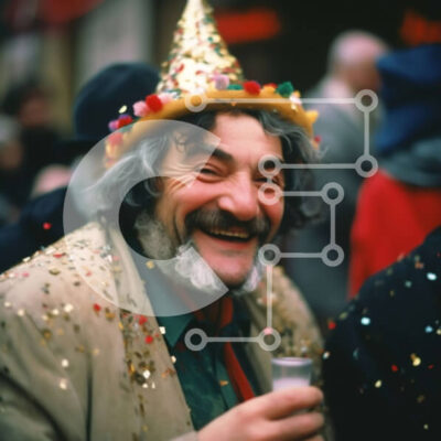 Intra Συλλεκτικό Ξύλινο Παζλ Plywood  4mm - Άνδρας με καπέλο για πάρτι κρατώντας ένα κουτάκι μπύρας | Φωτογραφία Αρχείου Σε Ξύλινο Κουτί - Διαστάσεις Puzzle: 10x10 cm – 25 κομμάτια - Image 1