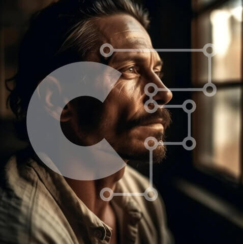 Intra Συλλεκτικό Ξύλινο Παζλ Plywood 4mm - Ασπρόμαυρη εικόνα ενός σοβαρού άνδρα με επαγγελματική ενδυμασία που κοιτάζει έξω από ένα παράθυρο Σε Ξύλινο Κουτί - Διαστάσεις Puzzle: 10x10 cm – 25 κομμάτια - Image 1