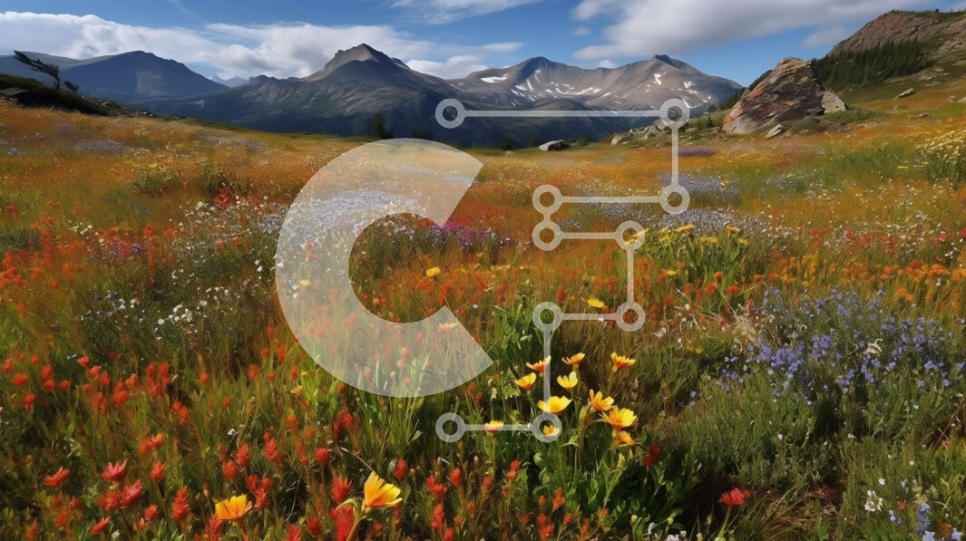 Intra Συλλεκτικό Ξύλινο Παζλ Plywood  4mm - Όμορφη εικόνα ενός λιβαδιού αγριολούλουδων με βουνά στο φόντο Σε Ξύλινο Κουτί - Διαστάσεις: 10x10 cm – 25 κομμάτια