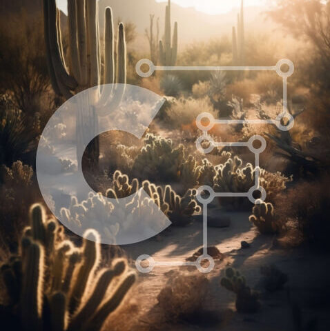 Intra Συλλεκτικό Ξύλινο Παζλ Plywood  4mm - Εκπληκτική εικόνα του τοπίου της ερήμου με κάκτους και βουνά στο ηλιοβασίλεμα Σε Ξύλινο Κουτί - Διαστάσεις: 10x10 cm – 25 κομμάτια - Image 1