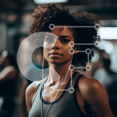 Intra Συλλεκτικό Ξύλινο Παζλ Plywood  4mm - Εφαρμοσμένη και σίγουρη νεαρή γυναίκα στο γυμναστήριο με ακουστικά Σε Ξύλινο Κουτί - Διαστάσεις Puzzle: 10x10 cm – 25 κομμάτια - Image 1