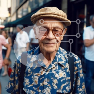 Intra Συλλεκτικό Ξύλινο Παζλ Plywood  4mm - Ηλικιωμένος στην πολυσύχναστη οδό της πόλης με ανθρώπους να περπατούν τριγύρω Σε Ξύλινο Κουτί - Διαστάσεις Puzzle: 10x10 cm – 25 κομμάτια - Image 1