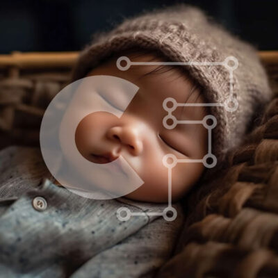 Intra Συλλεκτικό Ξύλινο Παζλ Plywood  4mm - Αξιολάτρευτο κοντινό πλάνο νεογέννητου μωρού που κοιμάται σε ένα ψάθινο καλάθι Σε Ξύλινο Κουτί - Διαστάσεις Puzzle: 10x10 cm – 25 κομμάτια - Image 1