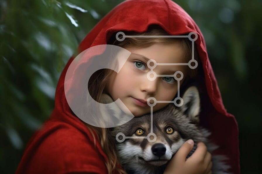 Intra Συλλεκτικό Ξύλινο Παζλ Plywood  4mm - Ειρηνική εικόνα ενός κοριτσιού με έναν καφέ λύκο σε ένα γαλήνιο δάσος Σε Ξύλινο Κουτί - Διαστάσεις: 10x10 cm – 25 κομμάτια