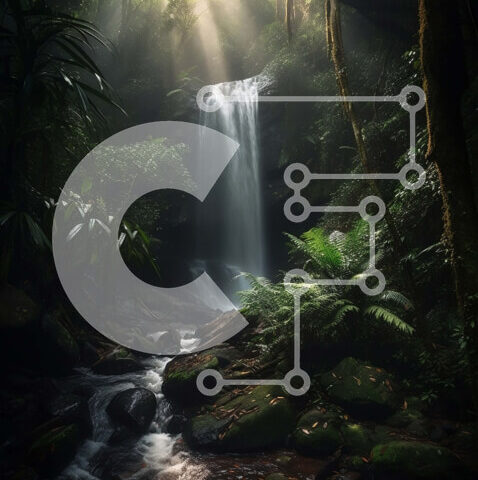 Intra Συλλεκτικό Ξύλινο Παζλ Plywood  4mm - Γραφικός καταρράκτης σε μια πυκνή ζούγκλα με το φως του ήλιου να λάμπει μέσα από τα δέντρα Σε Ξύλινο Κουτί - Διαστάσεις: 10x10 cm – 25 κομμάτια - Image 1