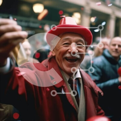 Intra Συλλεκτικό Ξύλινο Παζλ Plywood 4mm - Εορταστική φωτογραφία του ηλικιωμένου με σαμπάνια και πλήθος Σε Ξύλινο Κουτί - Διαστάσεις Puzzle: 10x10 cm – 25 κομμάτια - Image 1