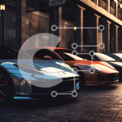 Intra Συλλεκτικό Ξύλινο Παζλ Plywood  4mm - Κομψά σπορ αυτοκίνητα παρκαρισμένα στην City Street στο σούρουπο Σε Ξύλινο Κουτί - Διαστάσεις Puzzle: 10x10 cm – 25 κομμάτια - Image 1