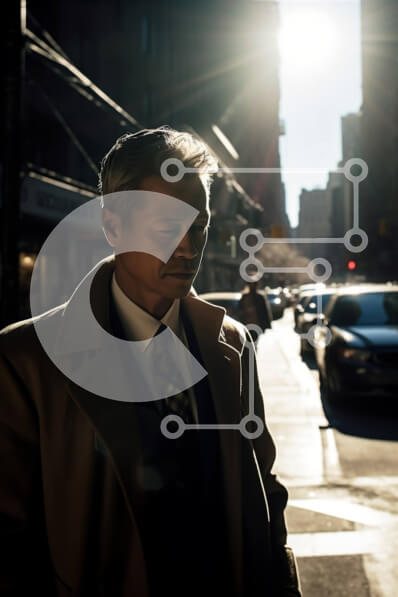 Intra Συλλεκτικό Ξύλινο Παζλ Plywood  4mm - Επιχειρηματίας στην οδό της πόλης που ελέγχει το τηλέφωνο Σε Ξύλινο Κουτί - Διαστάσεις Puzzle: 10x10 cm – 25 κομμάτια